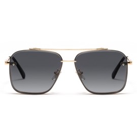 Long Keeper Retro Square Sunglasses - Vintage Pilot Sunglasses for Men Women Double Bridge Metal Square Frame Retro Pilot Style Glasses UV400 Protection