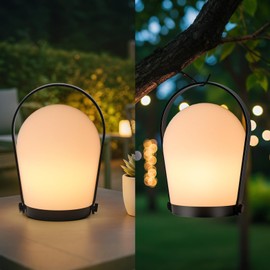 FUYO Outdoor LED Portable Lamp, with Remote Control IP44 Water-Resistant Rechargeable Hanging Lantern 8-10H runtime Warm White & RGB Colors Candle Mode for Camping Patio Garden