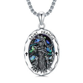 HUKKUN Francis of Assisi Necklace 925 Silver Saint Francis of Assisi Medal Necklace Francis of Assisi Jewellery for Men, Sterling Silver, No Gemstone