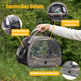 Bird Carrier with Perch Parakeet Travel Carrier Bag Portable Bird Backpack Carrier with Plat Breathable Bird Carrier Travel Cage for Small Pets