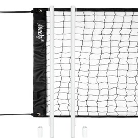Aoneky 1.5'' Pool Deck-Mounted Volleyball Poles with Net - Volleyball Posts with Sleeves (Poles with 15ft Net)