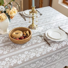 Jayla White Lace Tablecloth 60 X 84 Inches Rosa Multiflora Flower Embroidered with Scalloped Edges Knitted Lace Table Cloths for Dinner Party, Baby Shower, Tea Party Decorations, Home Decor
