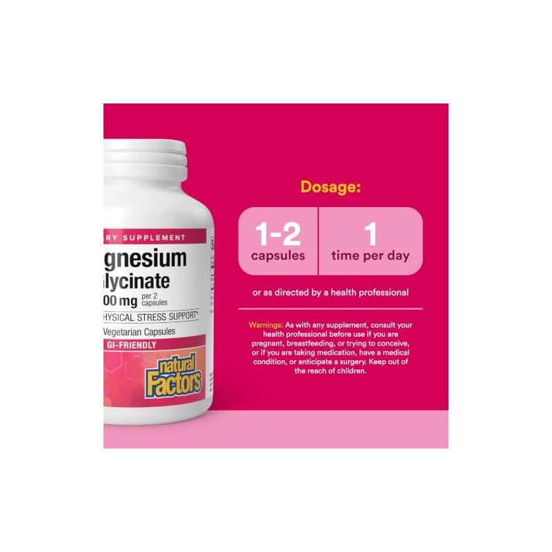 Natural Factors Bisglicinato de magnesio 200 mg 120 cápsulas vegetarianas