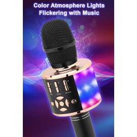 BONAOK Mikrofon für Kinder Drahtlos, Magic Sound Karaoke-Mikrofon, 4 in 1 Bluetooth Karaoke Maschine, Karaoke Mikrofon Gesangsmaschine für Erwachsene, für Party/Outdoor/Reisen (Schwarzgold)