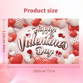 Happy Valentines Day Banner Valentines Backdrop for Photography Valentines Day Decorations Valentine's Birthday Indoor Outdoor Holiday Background Home Wall Garage Door Party Supplies 71x43 Inch