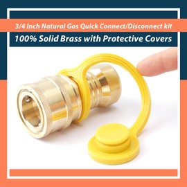 Lisnhlin 3/4 Inch NPT Quick Connect/Disconnect kit for Dual Fuel (Natural Gas & Propane) Pipes, Grills Connectors & Hoses Fittings for Generator Gas Supply, Solid Brass Female and Male