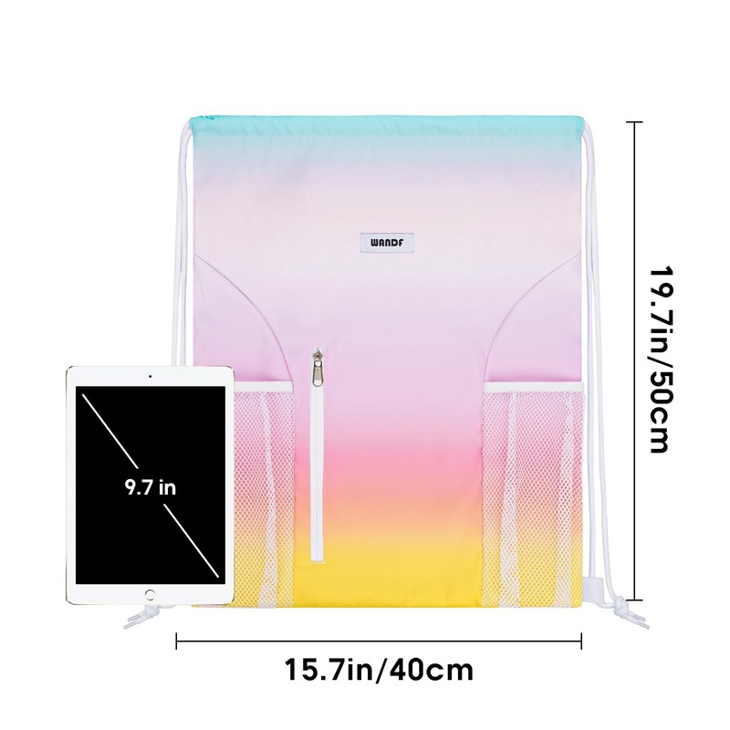 WANDF Drawstring Backpack Sports Gym Sackpack with Mesh Pockets Water