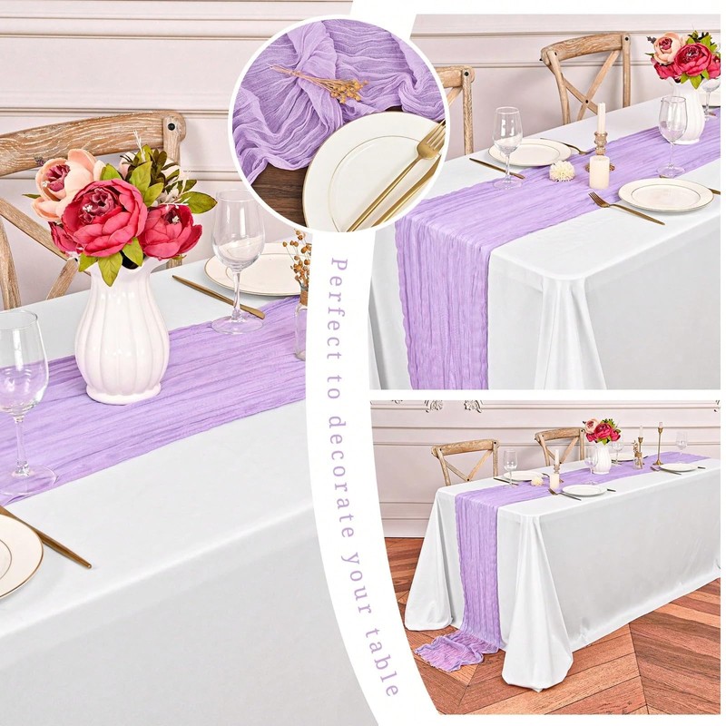 Cheesecloth Table Runner Purple, Boho Gauze Table Decor for Wedding