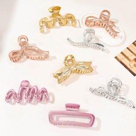 8 Pack 4Colors 8Styles Medium Thickness hair clips for Women 5 Inch Super large size Imitated metal Hair Claw Clips for Women Fanshion Color Thickness hair, Curly hair Strong Hold jaw clips