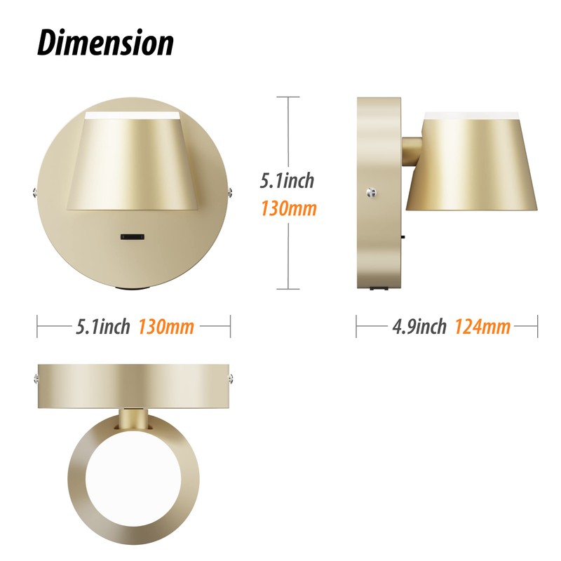 URSOLA Wall Light LED Wall Sconce with On/Off Switch USB
