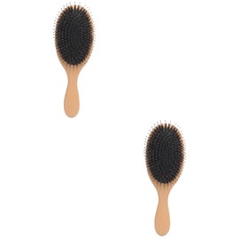 FRCOLOR Wavy Brush 2pcs Pig Bristle Solid Wood Comb Women Massage Brush Combs for Women Massage Paddle Hair Comb Hair Brush for Women Bamboo Hair Brush Bamboo Brush Styling Comb Miss Smooth Bristle Hairbrush
