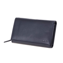 MIKA 42166 Women's Genuine Leather Wallet in Landscape Format with 12 + 4 Card Slots, Mesh Compartment, Note Compartment and Double Coin Compartment, Wallet in Blue, Approx. 15 x 10.5 x 4.5 cm, blue,