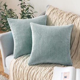 MIULEE Pack of 2, Corduroy Pillow Covers Soft Soild Striped Throw Pillow Covers Set Decorative Square Cushion Cases Pillowcases for Sofa Bedroom Couch 18 x 18 Inch, Mint