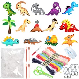 Allazone Children's Sewing Kit, Dinosaur DIY Felt Craft Set, Felt Sewing Kits, 14 Style DIY Sewing Set, Children's Animal Shapes Made of Felt for Children, Educational and Beginners