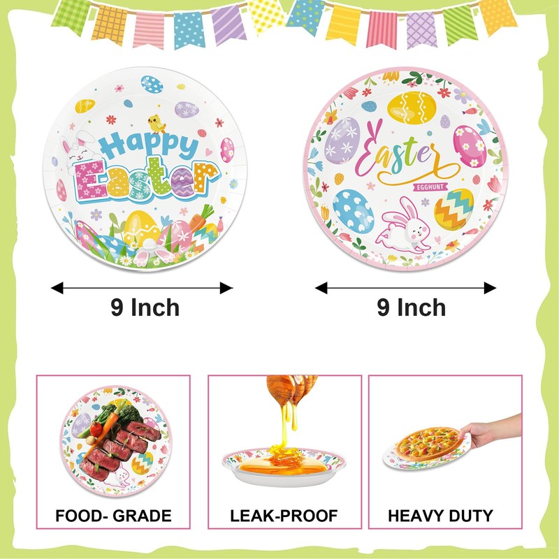 Easter Paper Plates Colorful Eggs Bunny Dessert Plates for Spring