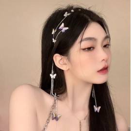 Diadema Con Borlas Y Mariposas Incrustadas De Diamantes