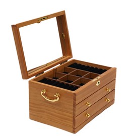 BJTDLLX Retro Lockable Jewelry Box Organizer, 3 Layers Wood Vintage Jewelry Box Large Capacity Organizer Necklaces Earrings Rings Storage Case Holder with Key -Best Gifts for Loved Women (w/Mirror)