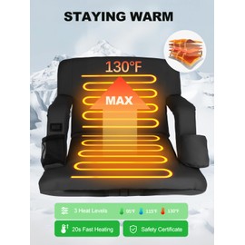 powerful xishan 25'' Wide Dual-Side Heated Stadium Seat with Back Support, Comfy Cushion, 3 Levels Heating Stadium Seating, Portable Foldable Chair for Outdoor Bleachers Camping Games, 2 Pack Black