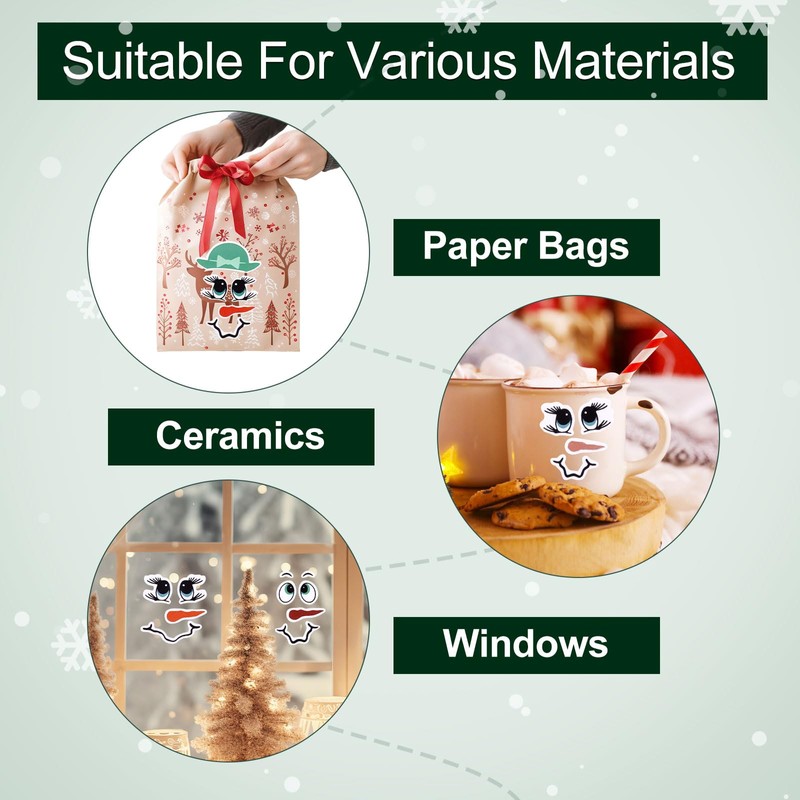 62pcs Snowman Face Stickers, Cute Cartoon Christmas Ornaments Decals for