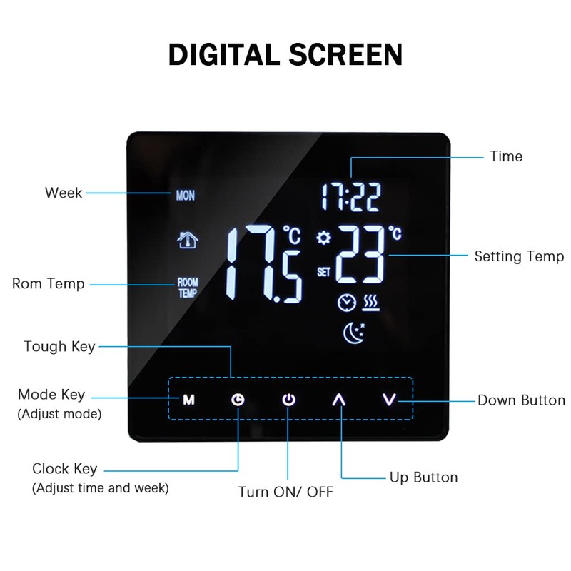 WiFi Smart Thermostat Temperature Controller for Electric Heating LCD Display