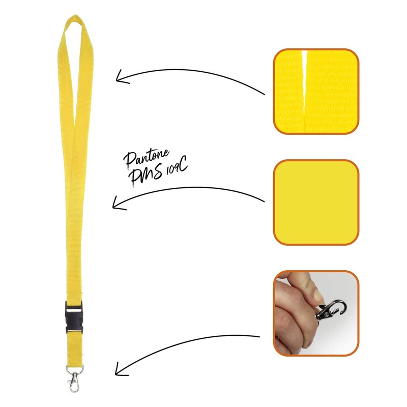 Karteo Lanyard with Carabiner Hook and Buckle Yellow [Pack of