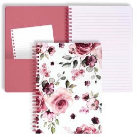 Steel Mill & Co Cute Pink Mini Spiral Notebook, 8.25" x 6.25" Journal with Durable Hardcover and 160 Lined Pages, Rose Floral