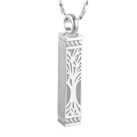 NovaMemo Tree of Life Urn Necklace For Ashes Memorial Bar Cremation Jewelry with Keepsake Urn Memorial Ash Jewelry For Women Men (Silver)