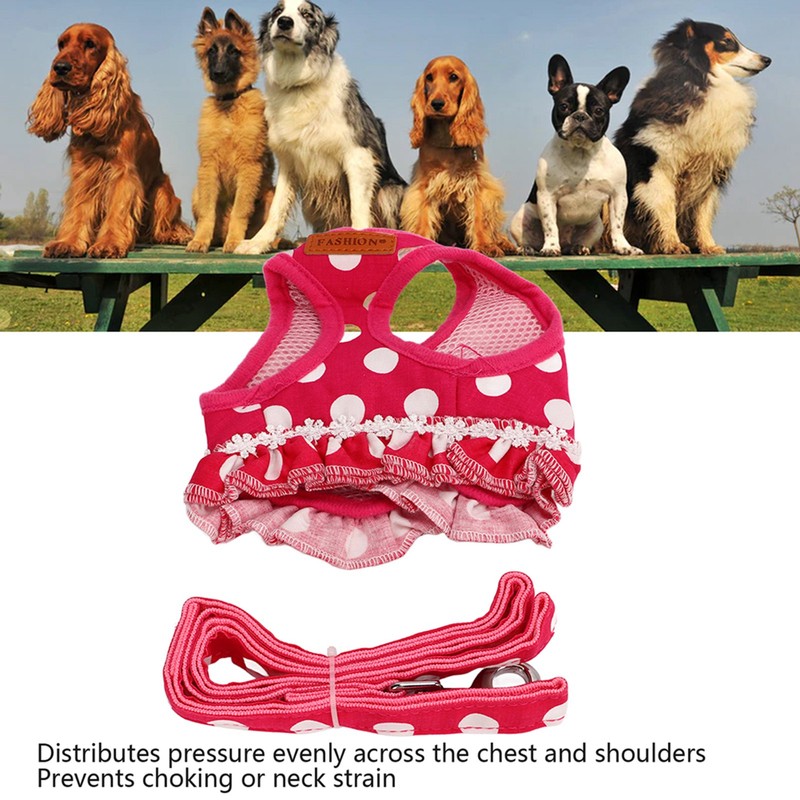 Dog Harness Leash Adjustable Escape Proof Breathable Safe Dots Design