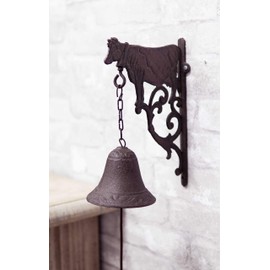 Ebros Gift Cast Iron Rustic Vintage Western Farmhouse Bovine Cow Door Wall Dinner Yard Bell Outdoor Southwestern Farm Ranch Cowboy Cowgirl Accent Bells