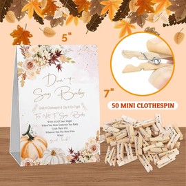 Fall Thanksgiving Don't Say Baby Game, Don't Say Baby Game for Baby Shower (One Sign with 50 Mini Clothespins), Pumpkin Theme Baby Shower Decorations, Gender Reveal Game-GEDSBB02