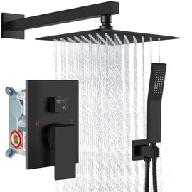 Aolemi Shower Faucet Set Rain Shower System with Handheld Spray Bathroom Shower Combo Rough-in Valve and Shower Trim Kit Included Matte Black 8 Inch Wall Mount Shower Head