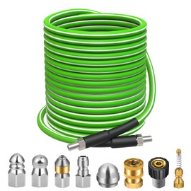 Sewer Jetter Kit for Pressure Washer 100 FT, 5800 PSI Pressure Drain Cleaner Hose for 1/4 Inch NPT Corner, Pressure Washer Cleaning Kit with 5 Pcs Sewer Jetting Nozzle, Pearl Corsage Pin (Green)