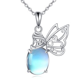VONALA Fairy Necklace Sterling Silver Moonstones Pendant Necklace Fairy Jewelry for Women Girls Fairy Gifts for Mom Daughter