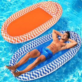 Pool Floaties for Adults, 2 Pack Water Hammock Lounger, Inflatable Pool Floats for Beach, Lake, Ocean, Essential Summer Travel Heavy Duty Swimming Pool Floating Mesh Chair for Adults Up to 250 Lbs