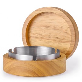 Wooden Ashtray with Lid for Smokers Stainless Steel Liner Ash Tray Windproof Durable Easy to Clean Cool Ashtrays for Indoor or Outdoor Use, Patio, Office & Home