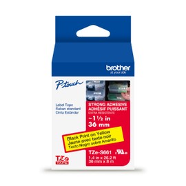 BROTHER Cinta Laminada con Adhesivo Extra Fuerte TZe-S661| Texto Negro sobre Amarillo| Compatible con Rotuladores P-Touch | 36mm x 8m
