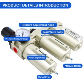 1/2" NPT Industrial Grade 3 Stage Air-Dryer-for-Compressor, Manual Drain Air-Compressor-Water-Separator-System Filter Oil for Plasma Cutter and Paint Spray,0-240 PSI,Double Filtration & Drying System