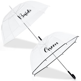 Sunnymove 2 Clear Wedding Umbrellas, Large Bubble Wedding Umbrella for Bride and Groom with J Hook Handle Lightweight Bridal Umbrellas for Weddings Rain Outdoor Ceremony