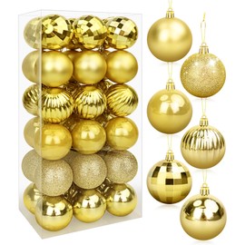 Christmas Tree Baubles, 34 Piece Christmas Bauble Set, Shatter-Resistant Christmas Decorations, Tree Baubles, Tree Decorations for Christmas - Matt, Glitter, Decorative Baubles for Hanging, Christmas Tree Decoration Set