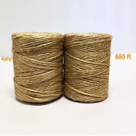 Heavy 4-Strand Jute Burlap Twine String | Pack of 2 | Great for Gardening | 4- Ply, 680 Feet 4mm Total | Eco-Friendly Natural Rope | DIY, ArtsCrafts, Bundling, Packing Strings