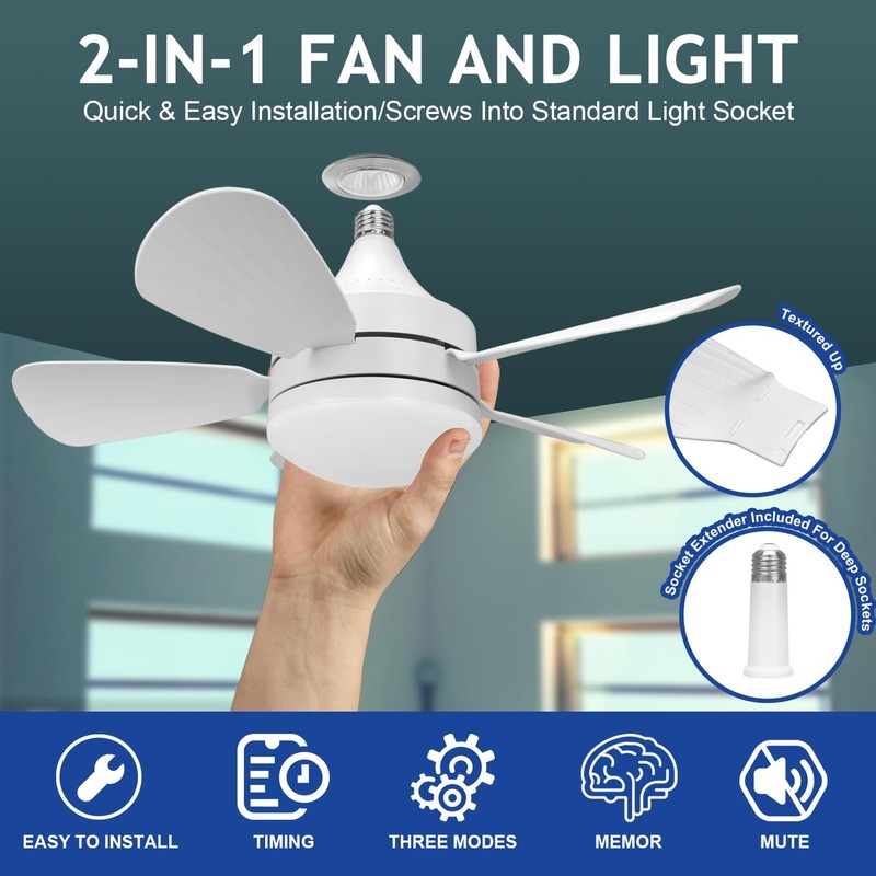 Jolimark 2000 Lumen Socket Ceiling Fan Light with Remote, E26