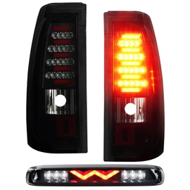 ILONPA (3 Pack) Smoke Lens LED Tail Light Assembly+3rd Brake Cargo Lamp Fit for 03-06 Chevy Silverado 1500 2500, 04-06 GMC Sierra 1500 2500 3500, Factory Incandescent Model