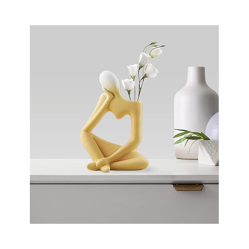 Abstract Thinker Vase Yellow Ceramic Flower Vase 20cm Tall Modern