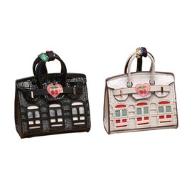 Buyborgood 2 PCS Women Mini Backpack Keychain Accessories Key Pouch Holder Coin Purse Bag Charm Wallet, Black & Ivory