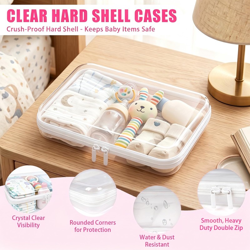 Clear Diaper Bag Organizer Pouches, Hard Shell Zipper Case for