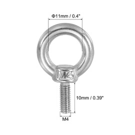 PATIKIL M4 x 10 mm Lifting Shoulder Eye Bolt, 3 Pieces 304 Stainless Steel Threaded Eyelet with Nuts and Washers for Hanging Hammock Items