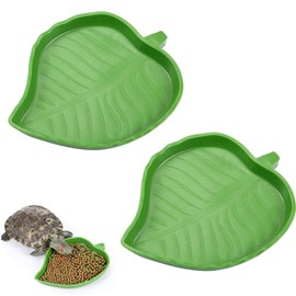 AIYVELU 2 Pieces Flat Bowl, Leaf Reptile Food Water Bowl, Flat Drinking Bowl for Reptiles and Turtles, Food and Water for Lizard, Hamster, Snake, Gecko, Turtle