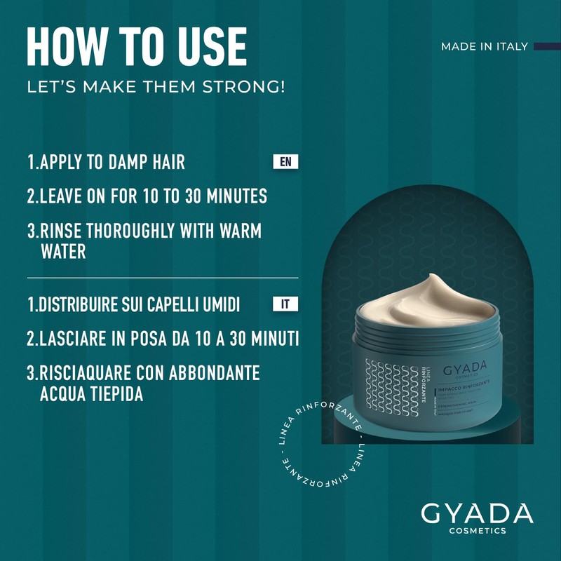 GYADA COSMETICS, Impacco Capelli Rinforzante con Spirulina, Nutriente, Anticaduta, Contrasta