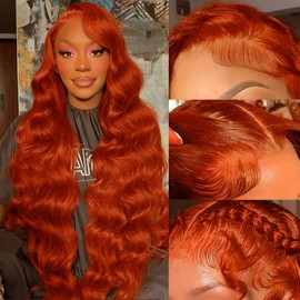 GAIWAC Reddish Brown Lace Front Wigs Human Hair Body Wave 200% Density Pre Plucked Auburn Brown Human Hair 13x6 Lace Front Wigs HD Transparent Lace Frontal Colored Wigs Human Hair For Women 28 inch