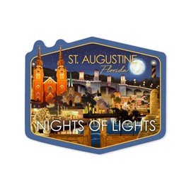 Die Cut Sticker St. Augustine, Florida, Night Scene, Vinyl Sticker, (Waterproof Decal for Cars, Water Bottles, Laptops, Coolers), Large